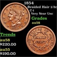 1854 Braided Hair 1/2c Grades Choice AU/BU Slider