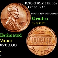 1973-d Mint Error Lincoln 1c Grades Select Unc BN