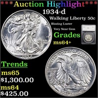 *Highlight* 1934-d Walking Liberty 50c Graded ms64