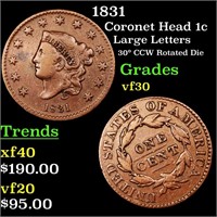 1831 Coronet Head 1c Grades vf++