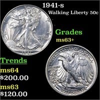 1941-s Walking Liberty 50c Grades Select+ Unc