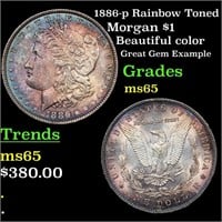 1886-p Rainbow Toned Morgan $1 Graded GEM Unc