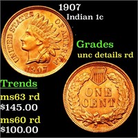 1907 Indian 1c Grades Unc Detais RD
