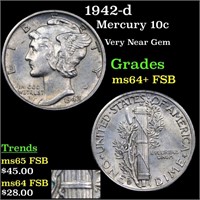 1942-d Mercury 10c Grades Choice Unc+ FSB