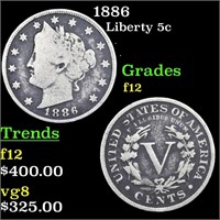 1886 Liberty 5c Grades f, fine