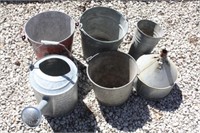 Galvanized Buckets, Watering Can & Funnel