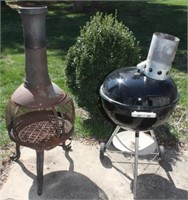 Chiminea Outdoor Fireplace & Weber BBQ Grill