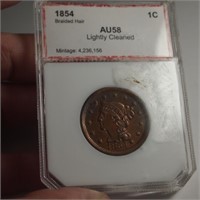 1854 Braided Hair AU 58 Lightly Cleaned