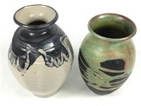 2 Art Studio Pottery Vases Raku & Glazed