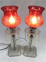 2 VTG Pressed Glass Candlestick Lamps