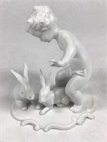 ISCO Porcelain Child w/Rabbits Figurine