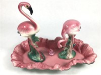 Mid-Century Flamingos in Pink /Green Dish