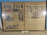 *2 Framed Vintage Newspapers, Tues. May 8, 1945