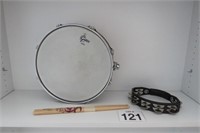 14" Snare Drum - Drumsticks - Tambourine