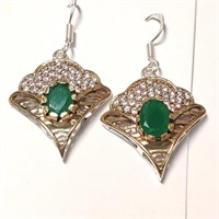 $400 Silver Emerald CZ Earrings EC87-47