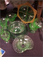 10 pieces of green vintage glass: relish