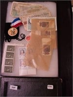Container of Italian currency, Vatican stamps