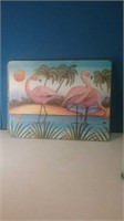 Pair of glass cutting boards Flamingo scene and