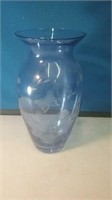 Blue glass vase with etched White butterfly and