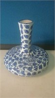 Blue and white Bud vase with leaf and flower