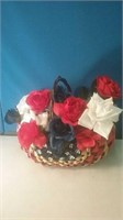 Patriotic basket with red white and blue flowers