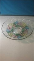 Large hand-painted glass fruit bowl 12 in across