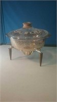MCM Fire King chafing dish with gold flowers in