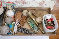 RACKET, BUGLE, BALL GLOVE, AND CHILDRENS TOYS