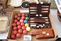 SNOOKER BALLS, BACKGAMMON, SHAKERS AND