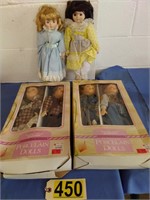 Twin Sets of Porcelain Dolls & 2 Unboxed Dolls