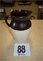 Brown & Cream Crock Pitcher (Repaired) 8.5" Tall