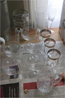 LOT OF GLASS STEMWARE AND TWO STEINS