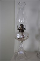 PRESSED GLASS OIL LAMP WITH CHIMENY 19"