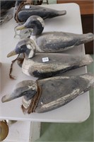 THREE CARVED WOODEN WORKING DUCK DECOYS 15"