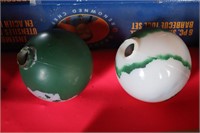 TWO PAINTED GLASS LIGHTING BALLS