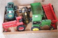 LOT OF FARM TRACTORS, TOY TRUCK AND CAR