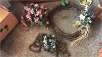 Floral Decor. Hanging basket.  Wreath.  Swag.