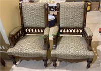Pair matching antique empire arm chairs - matches