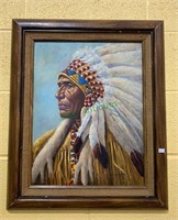 Original oil painting - American Indian chief with