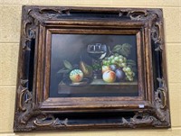 Framed oil painting on canvas - still life with