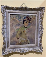 1950s gold framed print of a lady in Paris. Frame