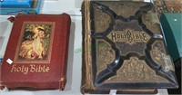 2 large holy Bibles - one circa 1880s with a metal