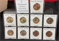 Coins - 9 Sacajawea dollars, uncirculated, Denver