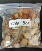 Coins - bag with over 500 wheat pennies(1178)