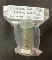 Coins - complete roll 1936 buffalo nickels - all