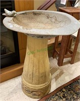 Vintage ceramic birdbath base with an aluminum
