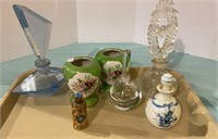Perfume bottles, hand painted glass vases - lot of