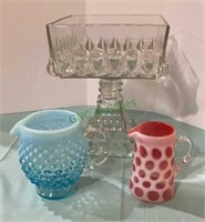 Fenton style pitchers - light blue and pink, large