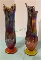 Glass vases - one pair of amber and yellow