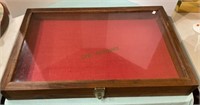 Glass top display case - wooden. Measures 24 x 16